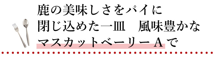 鹿の美味しさをパイに閉じ込めた一皿	風味豊かなマスカットベーリーAで