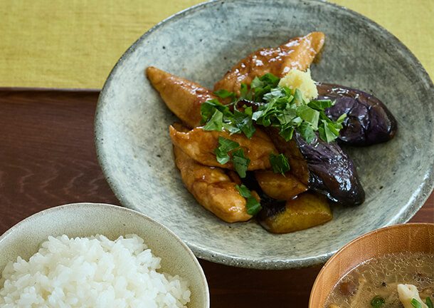 なすとささ身の照り焼き