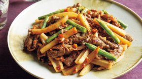 牛れんこんのなめこじょうゆ炒め