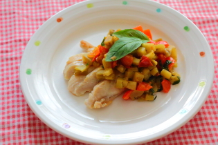 蒸しチキンのなすソース