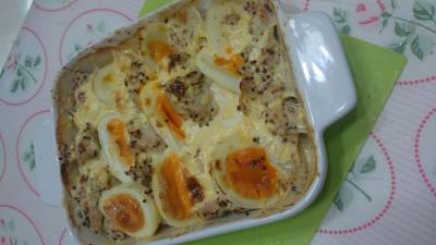 ゆで卵と鶏のマヨマスタード焼き