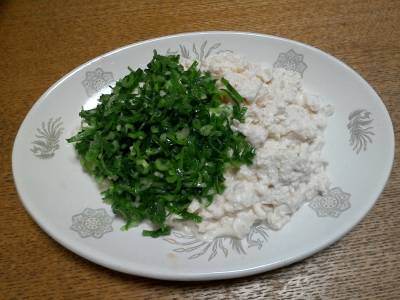 押し豆腐のねぎソースあえ