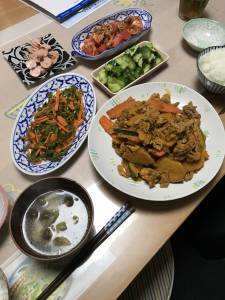 かぼちゃと豚肉のピリ辛炒め