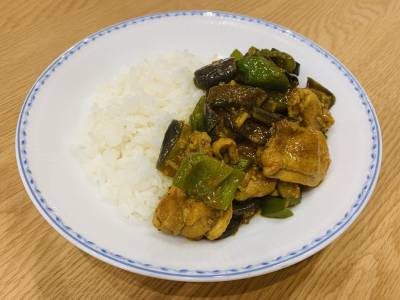 なすと鶏肉のドライカレー