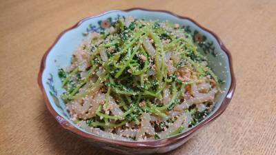 豆苗としらたきの明太子炒め