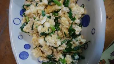 ひき肉と豆腐のにら炒め