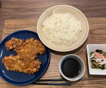 カリカリチキンとそうめん