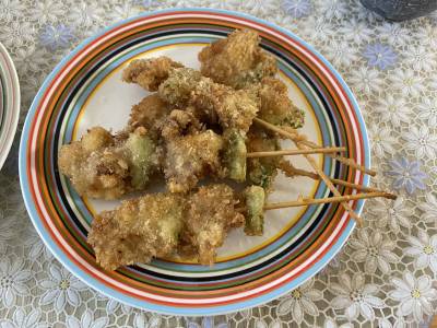 アスパラと豚こまの串カツ