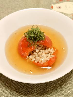 トマトの肉詰めあんかけ