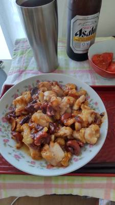 鶏肉とナッツの辛み炒め