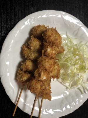 ねぎと鶏肉の串揚げ