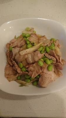 豚肉と枝豆のみょうが焼き