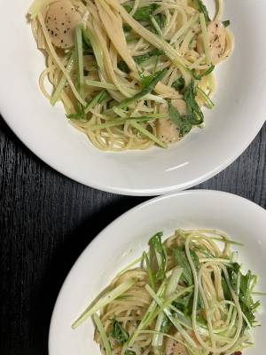 帆立てと水菜のペペロンチーノ