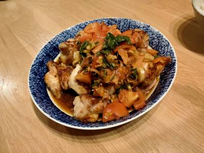 鶏とたっぷり薬味のトマト甘酢