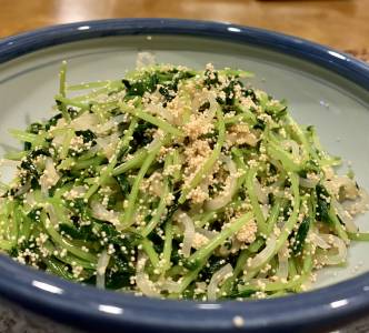 豆苗としらたきの明太子炒め