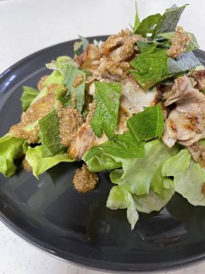 焼きしゃぶと香り野菜のごま酢がけ