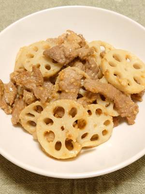 れんこんと豚肉のにんにくみそ炒め