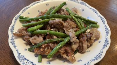 豚こまといんげんのにんにく炒め