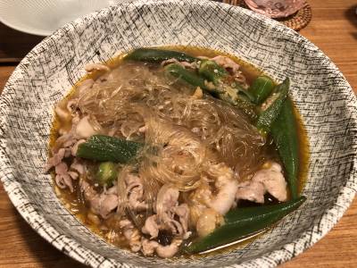 豚肉とオクラの春雨煮