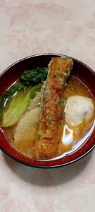 天ぷらとチンゲンサイのみそ汁