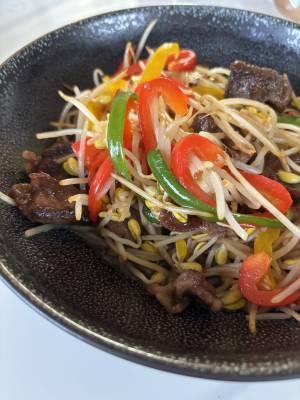 もやしと牛肉の中国風炒め