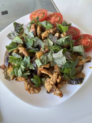 豚肉となすのみそカレー炒め