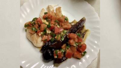 鶏ささ身となすの揚げ焼き