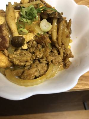 厚揚げとひき肉のカレー炒め