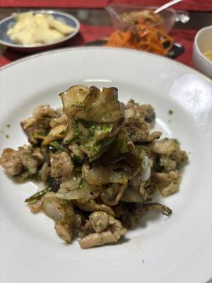 きのこと豚バラの磯辺炒め